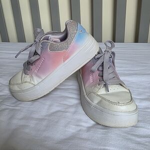 Skechers Kids' Court Platform Sneakers In Ombre Pink, Blue, and White Size 13.5